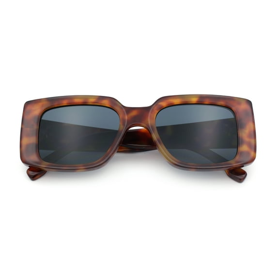 Womens Grim Reaper Logo Mod Fashion Rectangle Plastic Sunglasses Tortoise - Black