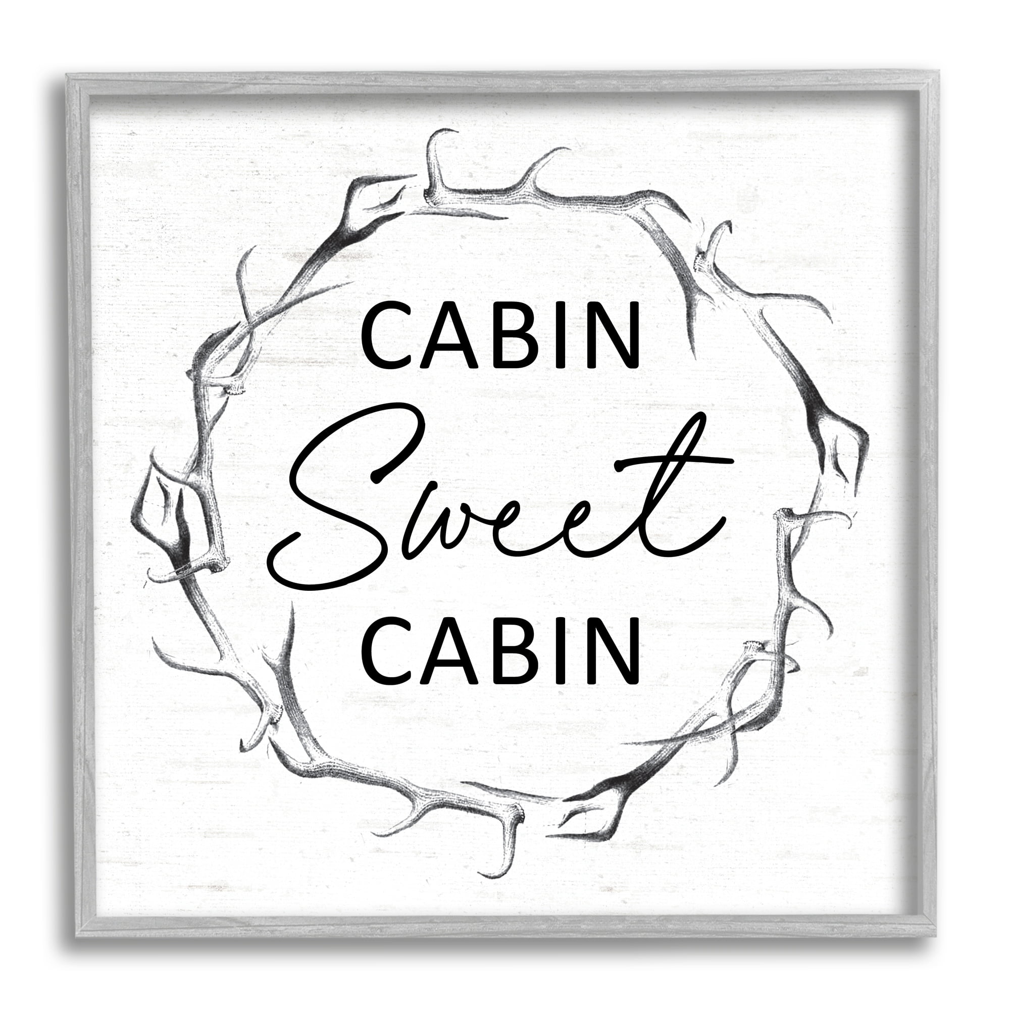 Stupell Industries Sweet Cabin Phrase Wildlife Deer Antlers Border Graphic Art Gray Framed Art Print Wall Art, Design by Lettered and Lined