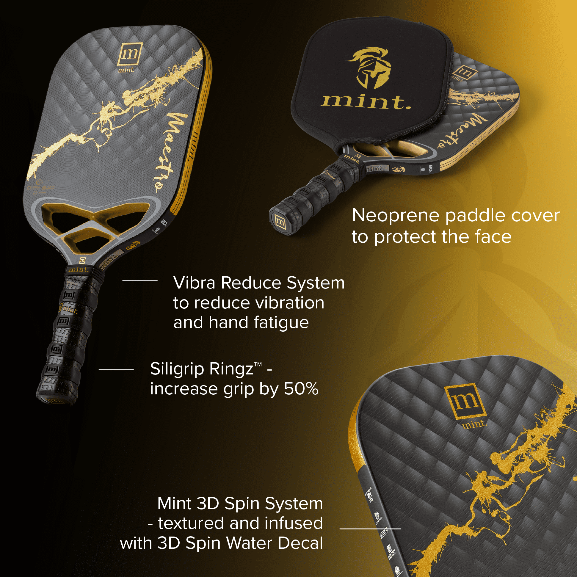 Mint Sport Maestro Pickleball Paddle, Titanium Carbon Fiber Hybrid Face, 20mm Polypropylene Core, Thermoformed Edgeless Design, USAPA Approved