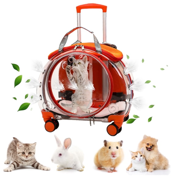 Baellsa Pet Carrier Backpack with Wheels for Small Cats and Dogs, Perfect for Traveling/Taking a Walk/Trips to The Vet, Orange