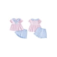 thumbnail image 2 of BemeyourBBs Toddler Baby Baby Girl Summer Clothes Infant Baby Girl 2 Pieces Outfit Bow Embroidered Striped Ruffled Trim Doll Collar Short Sleeve Shirt Tops and Shorts Set, 2 of 9