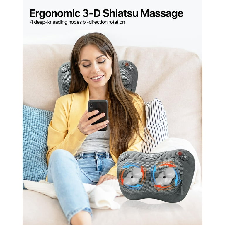 ALLJOY Cordless Shiatsu Neck and Back Massager with Soothing Heat,  Rechargeable 3D Kneading Massage Pillow for Muscle Pain Relief, Use  Unplugged