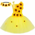 thumbnail image 3 of Vestido de princesa de hadas con girasoles para otoño e invierno para niñas, conjunto de disfraz para fiesta de Acción de Gracias, vestidos de tutú amarillos para niñas con flores, 3 of 5