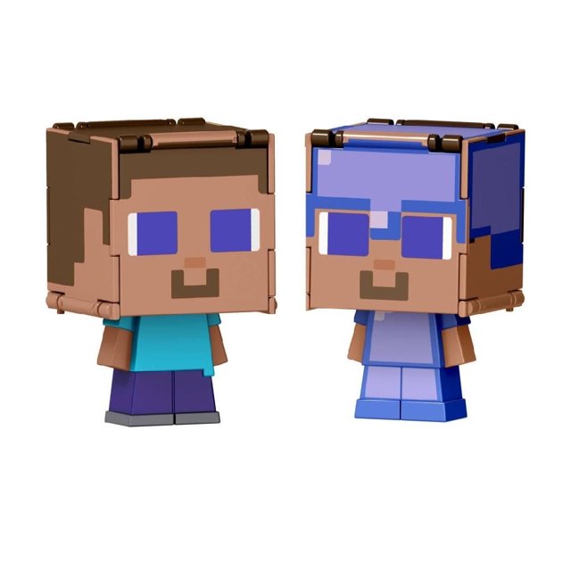 Figura de Acción Mattel Minecraft Flippin Figs Steve y Steve con Armadura Encantada
