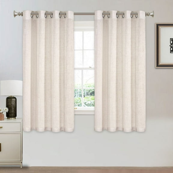 PrimeBeau Linen Texture Nickel Grommet Privacy Semi Sheer Window Panels, 52" W x 63" L, Natural