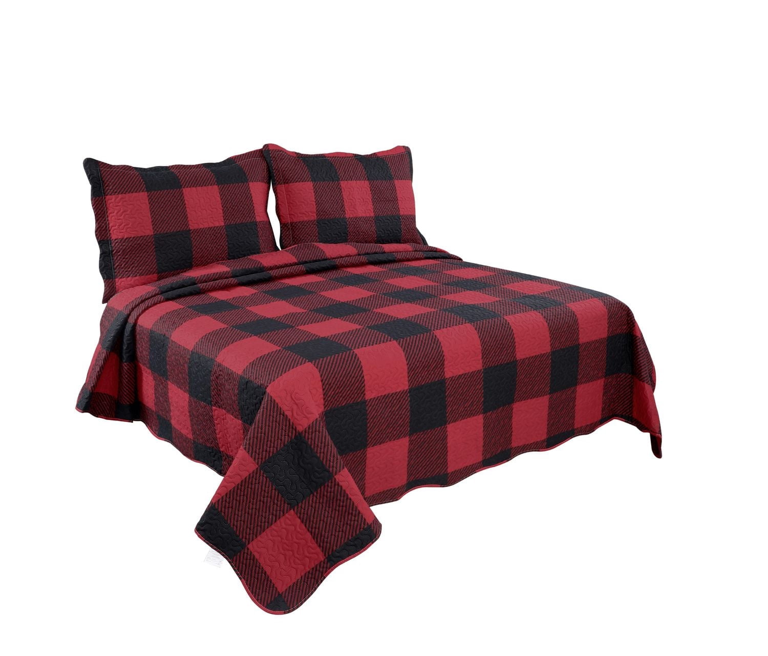Marina Decoration Rich Printed Embossed Pinsonic Coverlet Bedspread Ultra Soft Bedding Summer Quilt Set with Shams, Red Black Plaid Pattern