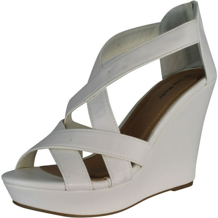 

Top Moda ELLA-18 Womens Gladiator Wedge Heel Sandals White 10