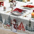 thumbnail image 4 of Christmas Tablecloth 60×84 Inch Rectangular, Winter Snowman House Christmas Trees Blue Washable Table Cover for Party Picnic Dinner Decor, 4 of 6