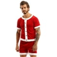 thumbnail image 3 of TiaoBug Men Christmas Santa Claus Cosplay Costume Boxers Leotard Bodysuit with Hat Xmas Party Outfits B Red L, 3 of 7