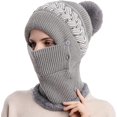 thumbnail image 3 of Gorro y bufanda todo en uno Gorro de punto de otoño e invierno para mujer más bufanda cálida de lana para invierno Gorro de lana para mujer，gris JAMW Sencillez, 3 of 5