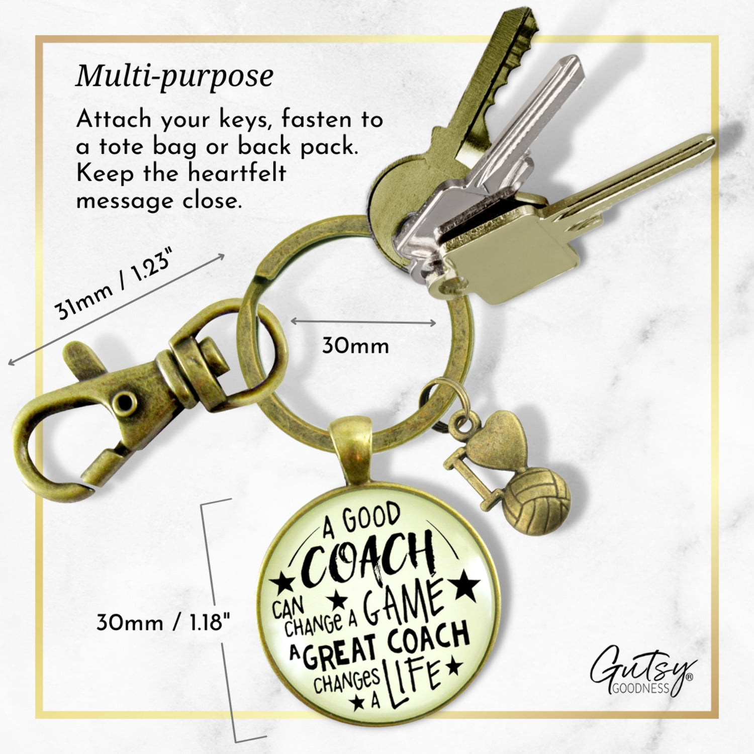 Volleyball Coaching Sport Gutsy Goodness Bronze Keychain Great Coach Changes Life Thank You Gift