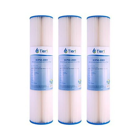 Tier1 Replacement for EcP50-20BB 50 Micron 20 x 4.5 Pleated cellulose  Sediment Water Filter 3 Pack - Not for Well Water 