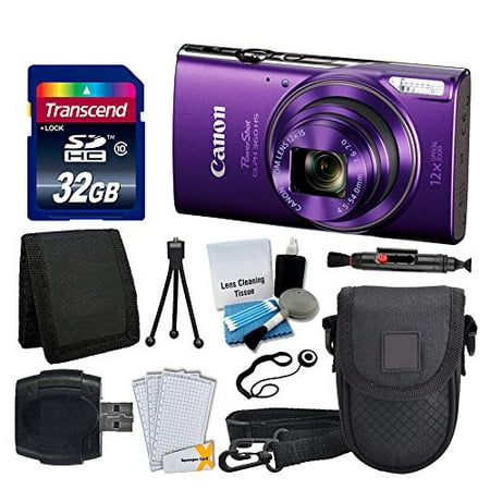 Canon PowerShot ELPH 360 HS Digital Camera (Purple) + Transcend 32GB Memory Card + Camera Case + USB Card Reader + LCD Screen Protectors + Memory Card Wallet + Cleaning Pen + Complete Accessory