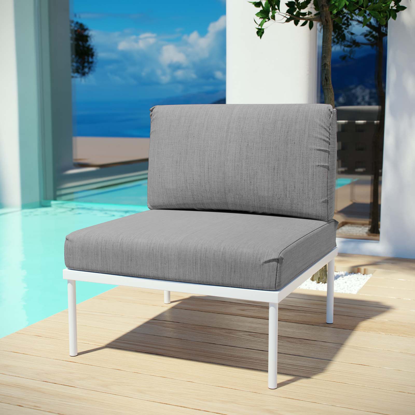 Modern Contemporary Urban Design Outdoor Patio Balcony Lounge Chair, Grey White Gray, Rattan - image 2 of 5