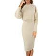 thumbnail image 4 of Women's Long Sleeve Sweater Dresses 2 Piece Outfits Sets Ribbed Knit Crop Tops and Tank Bodycon Midi Dress Beige One Size, 4 of 5