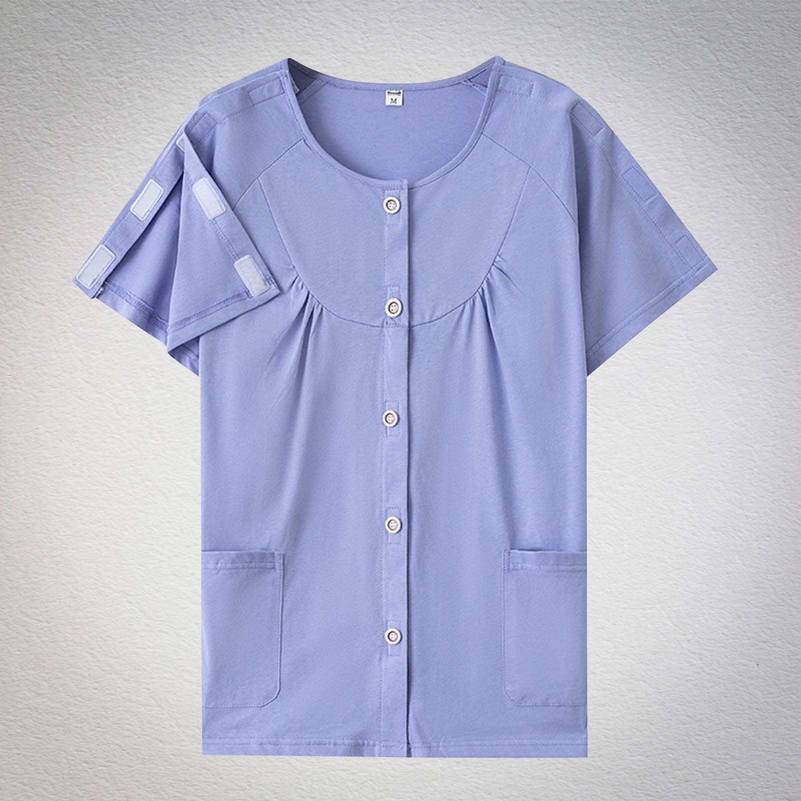 JGGSPWM Womens Adaptive Cotton Post Shoulder Surgery Shirts for After Rotator Cuff Recovery Arm Broken Top Blue L