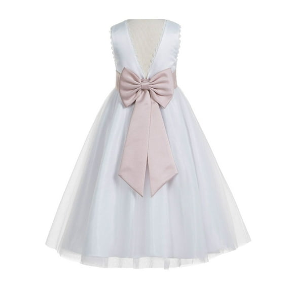 Ekidsbridal V-Back Lace Edge White Flower Girl Dresses Father Daughter Dance Recital Gown for Toddlers 183T 4