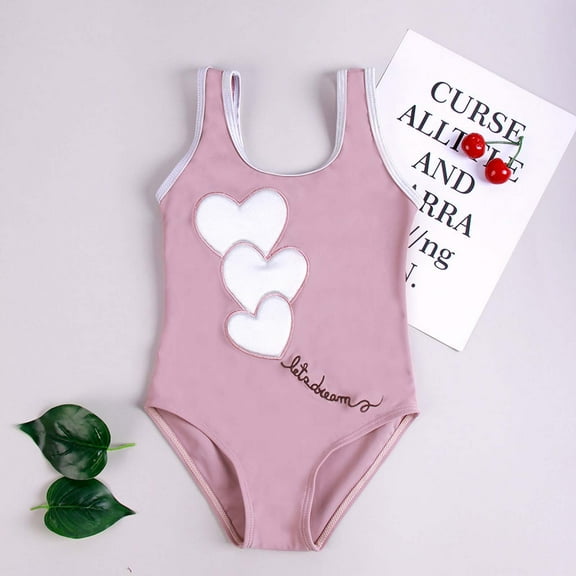 uublik Toddler Swimsuit Summer One-piece Swimsuit Love pattern Cute Swimsuit Pink, Sizes 1T-6T