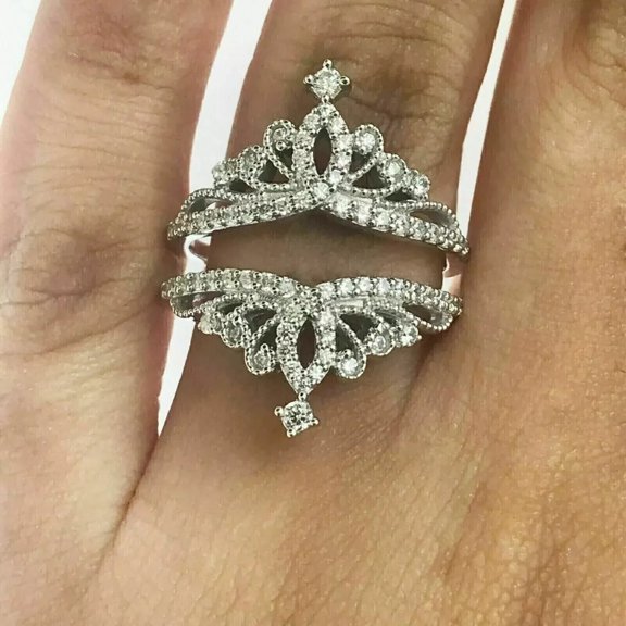 2.00Ct Round Simulated Diamond Women's Enhancer Wrap Wedding Ring 14K White Gold Plated 925 Silver