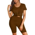 thumbnail image 3 of TAIAOJING Two Piece Outfits for Women Short Sleeve V Neck Biker Yoga Shorts Set, 3 of 7