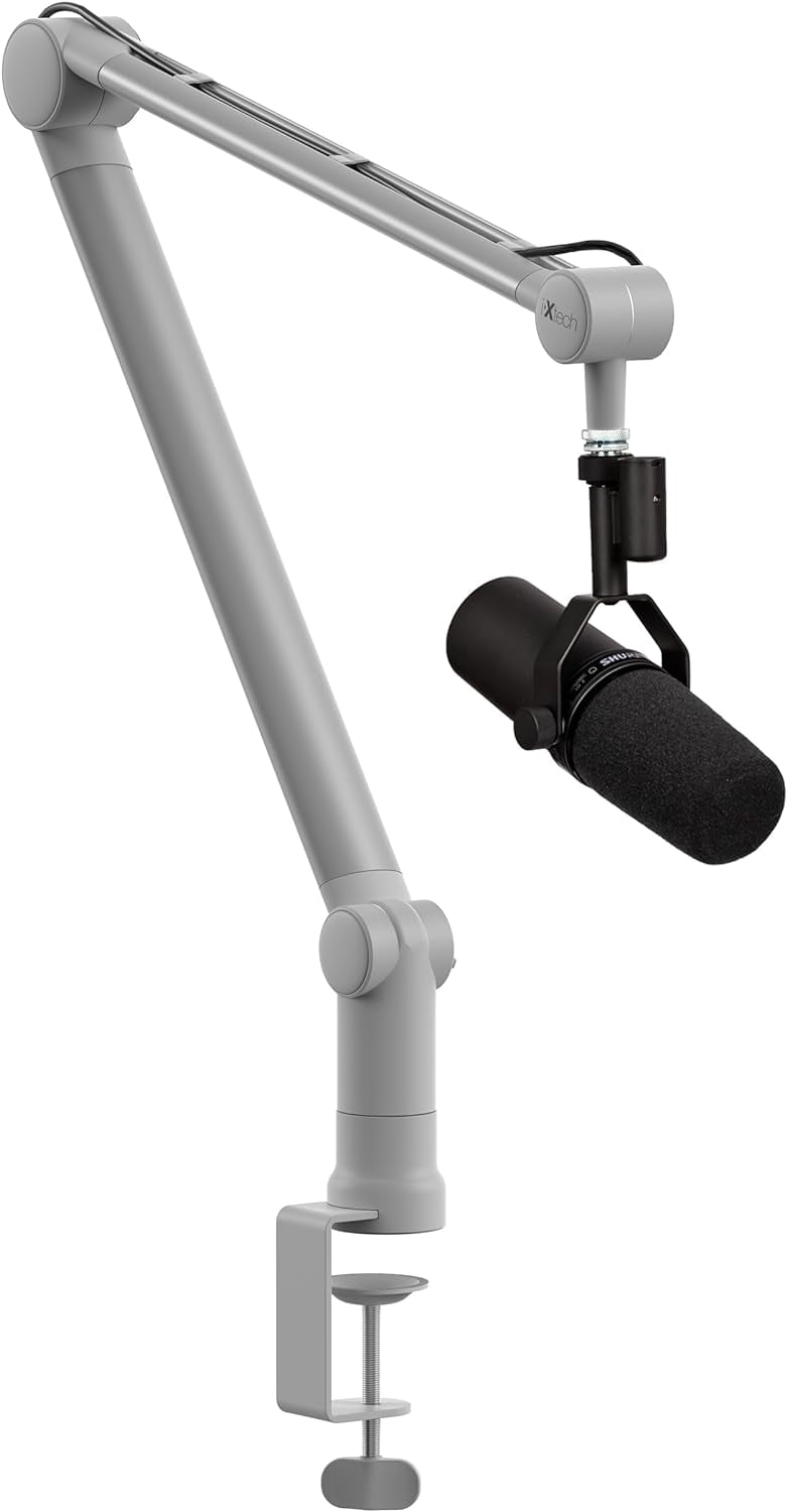 IXTECH Boom Arm - Adjustable 360° Rotatable Microphone Sturdy Stainless Steel Mic Desk, Table Stand Foldable Scissor Stable Mount Arms for Radio Studio, Podcast, Gaming (HERO MATTE SILVER)