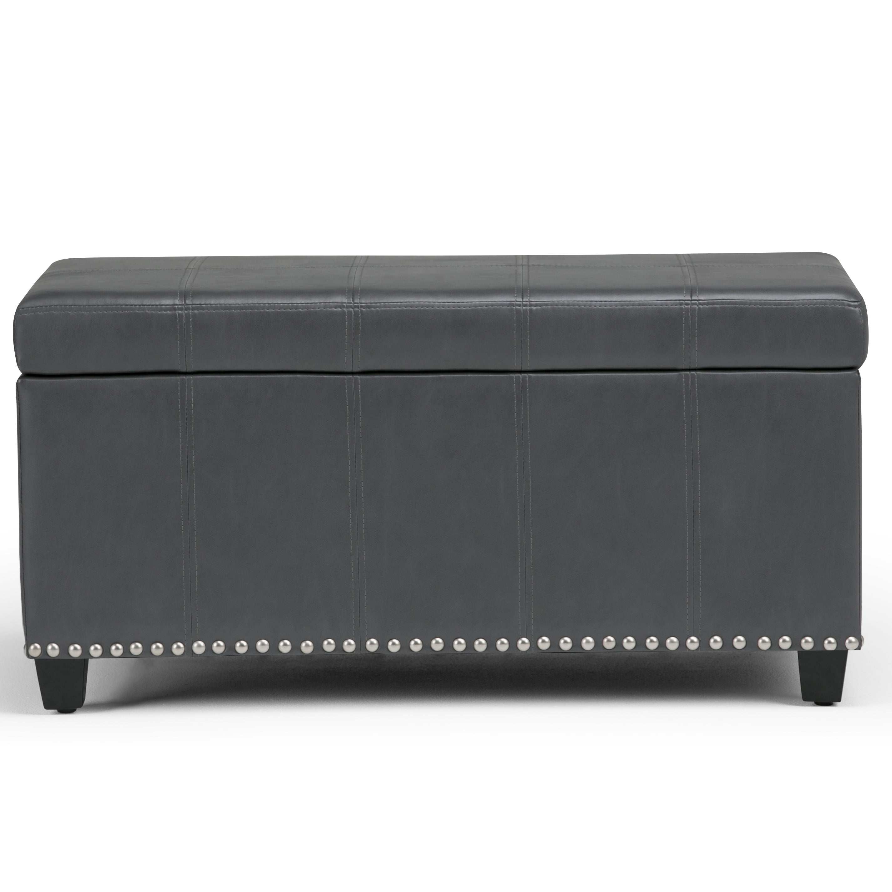 Amelia 33 inch Wide Transitional Storage Ottoman Bench in Stone Grey Vegan Leather