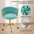 thumbnail image 4 of Velvet Desk Chair, Modern Office Chair with Wheels, Home Swivel Vanity Armchair with Woven Back Comfy Height Adjustable Seat Sturdy Golden Metal Rolling Base for Makeup Bedroom, Light Blue, 4 of 18