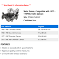thumbnail image 2 of Water Pump - Compatible with 1977 - 1987 Chevy Camaro 1978 1979 1980 1981 1982 1983 1984 1985 1986, 2 of 2