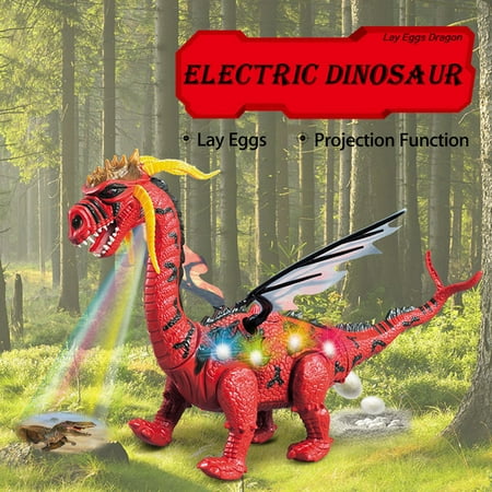 Double Wing Offense - Walking Movement Toy Double Wings Dinosaur Figure w/ Roar Sounds, Egg Laying Action, Light-Up Stomach, & Projection Lights