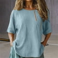 thumbnail image 5 of GZWYHT Linen Tops For Women，Cotton Boho Tops Linen Summer Tops Gauze Tunic Tops Linen Blouse Breathable Gauze Shirts For Women Organic Linen Clothes Women Blue 2XL, 5 of 5