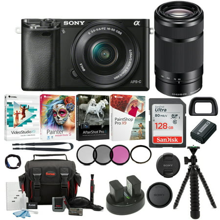 sony a6000 camera with 16-50mm & 55-210mm lenses (white) + creative & office software suite + accessory (Best Lens For Street Photography Sony A6000)