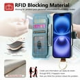 thumbnail image 4 of for iPhone 13 Folio Flip Wallet Case, PU Leather Zipper Pocket Card Slots RFID Blocking Wristband Bracket, with Diamond Finger Ring Full Body Protection for iPhone 13 - Blue, 4 of 10