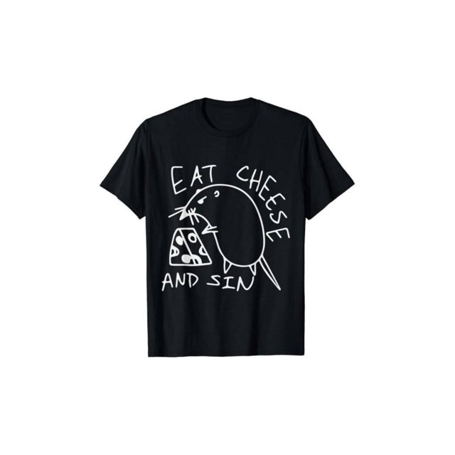 Short Sleeve Print Funny Eat Cheese and Sin Novelty Street Art T-Shirt