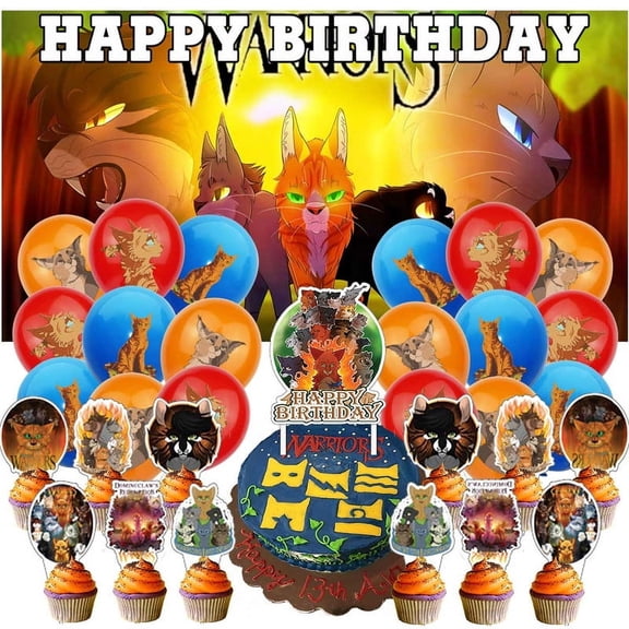 Warriors Cats Set Party Supplies Decoration Birthday Decor Banner Backdrop Kit Fans Latex Balloons