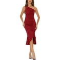 thumbnail image 1 of INSPIRE CHIC Women's One Shoulder Dress Sleeveless Ruched Party Fishtail Midi Dresses Red XS, 1 of 5