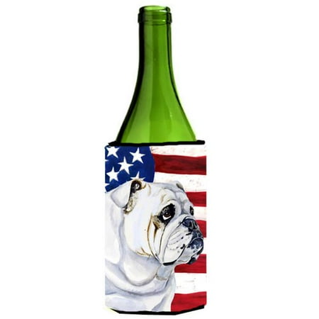 

Carolines Treasures LH9019LITERK USA American Flag with English Bulldog Wine bottle sleeve Hugger 24 oz.