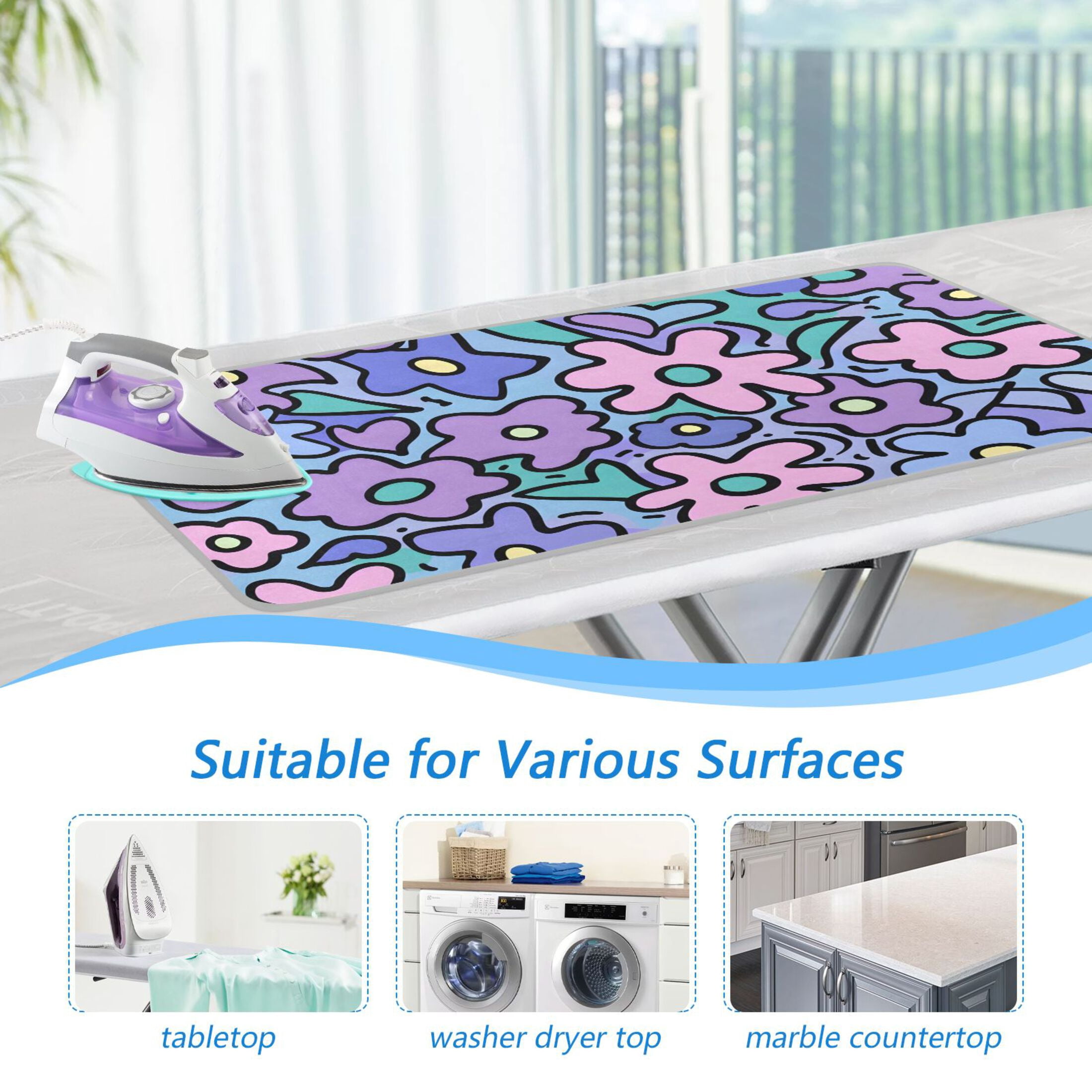 Cartoon Flowers Ironing Mat Blanket Portable Travel Ironing Pad Heat Resistant Pad 47.2" x 27.6”