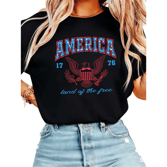 UNISHE Women's Retro America 1776 Patriotic Eagle Graphic Short Sleeve T-Shirt Soft Cotton Casual Tee