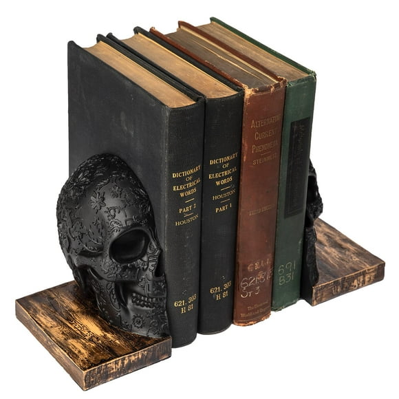 Serre-livres Gothiques, Taille Humaine, Serre-Livres Robustes, Décorations Squelettes, Serre-Livres pour Étagères, Livres Lourds, Design Crâne Noir 7x5.1x6.3, Décor Effrayant, Vacances