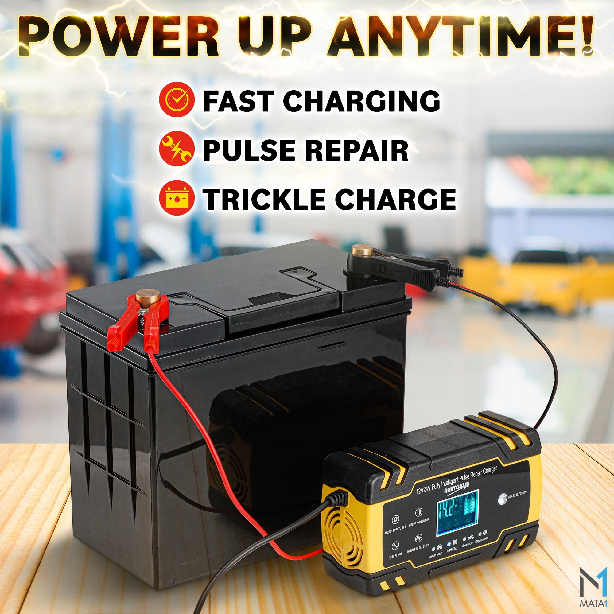 Mata1-USA Car Battery Charger & Maintainer (12V / 8A & 24V / 4A), Smart Automobile Trickle Charger & Desulfator