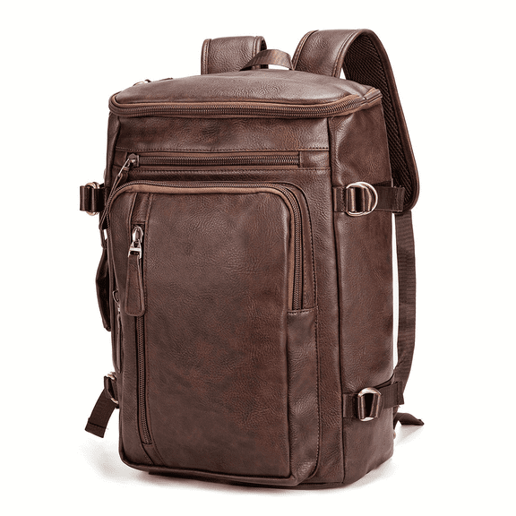 Eversidus Vintage Faux Leather Backpack for Men Women, 15.6 Inch Laptop Backpack, Retro PU Leather Travel Rucksack for Work School