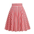 thumbnail image 4 of GDREDA Jupe à Rayures pour Femme Style Rétro Jupe Trapèze Midi Décontractée Mode Fluide Taille Haute Chic Jupe pour Tous les Jours Rouge,G, 4 of 6