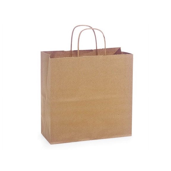 Pack Of 25, Joey 10 X 5 X 10" Solid Natural Brown Kraft Paper Shopping Bags W/Edge Tops & Sturdy Handles Made In USA