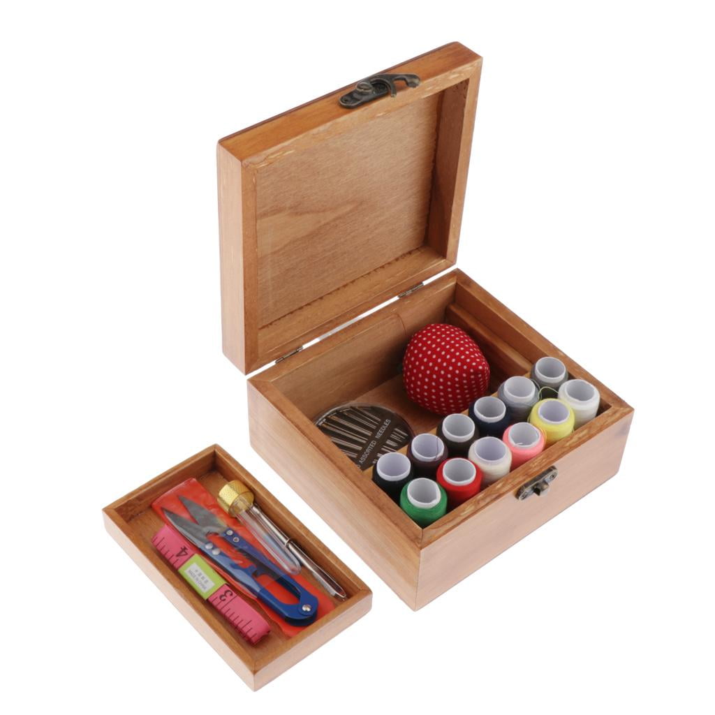 QccHieUs Wooden Sewing Kit Set - Wood Basket Storage Organizer Box With Professional Hand