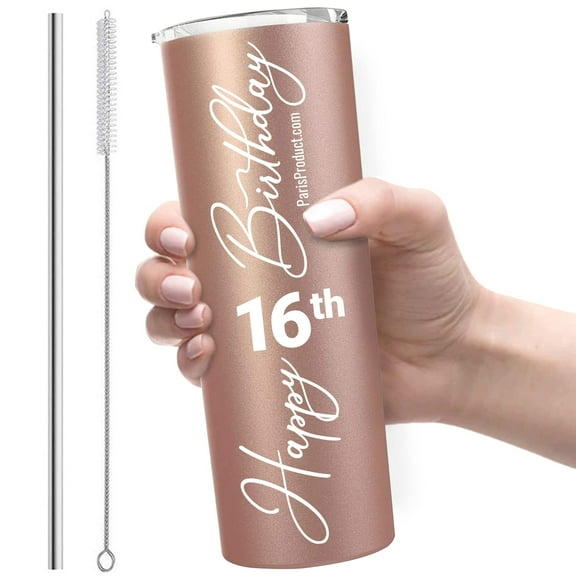 Happy 16 Birthday 20oz Stainless Steel Tumbler 16 Year Old Girl Gifts For Birthday, Sweet 16 Birthday Decorations For Girls, Sweet 16 Birthday Presents, Sweet 16 Gifts Girls, Gifts 16th Year Old Girl