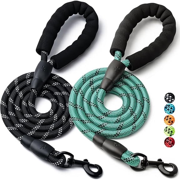 Eryueer 2 Pack Dog Leash, 4/5//6 FT Heavy Duty Nylon Rope Pet Leashes with Comfortable Padded Handle, Reflective Dog Leashes for Small Medium and Large Dogs (4FT-1/2,Black/Turquoise)