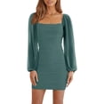 thumbnail image 1 of Vestido Wenrine Mesh Mesh Manga Larga Cuadrado Bodycon Verde, 1 of 6