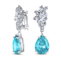 Bling Jewelry Womens Vintage Style CZ Gemstone Leaf Teardrop Clip-On Earrings for Weddings & Proms