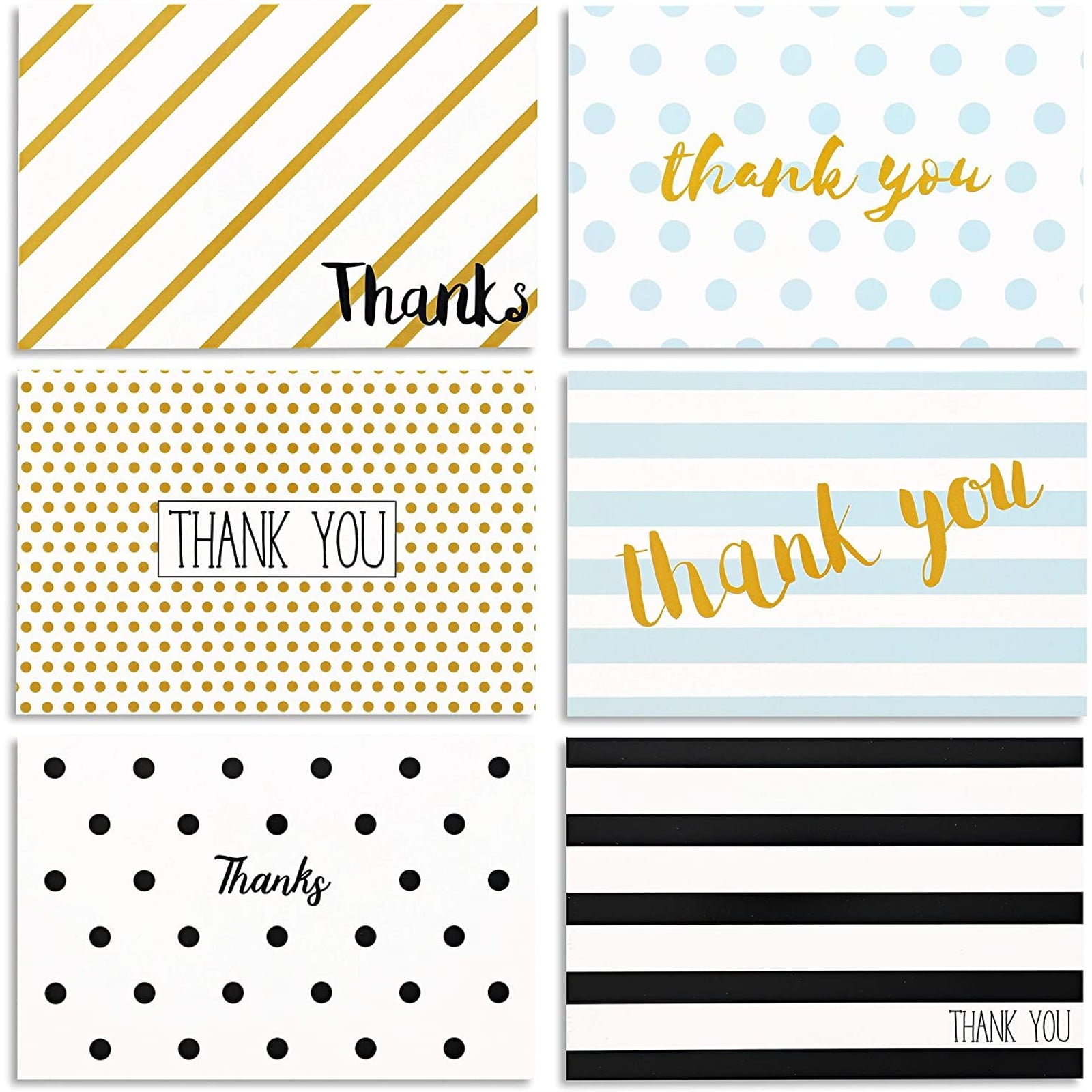 100 Pcs Thank You Cards Bulk Set Black-Gold 5 Designs w Envelopes 4x6 Folded 