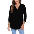 thumbnail image 2 of Blusa Cuello en V Manga 3/4 Color puro para mujer Camisa plisada holgada informal para verano primavera, 2 of 6